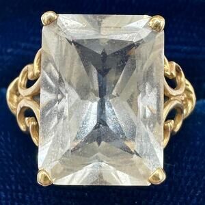 Solid 14kt yellow gold rectangular cut 6.5CT citrine solitaire ring size 7